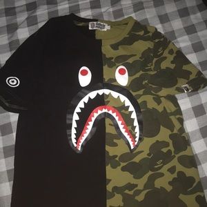 bape half split camp shark tee